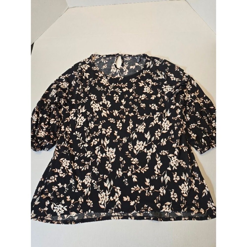 Ellen Tracy Floral Print Blouse Top Womens Extra Large‎ Keyhole Balloon Sleeve